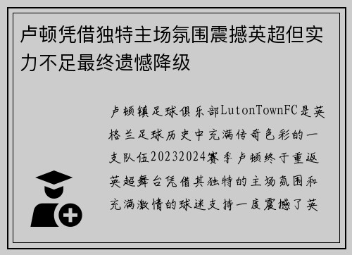 卢顿凭借独特主场氛围震撼英超但实力不足最终遗憾降级